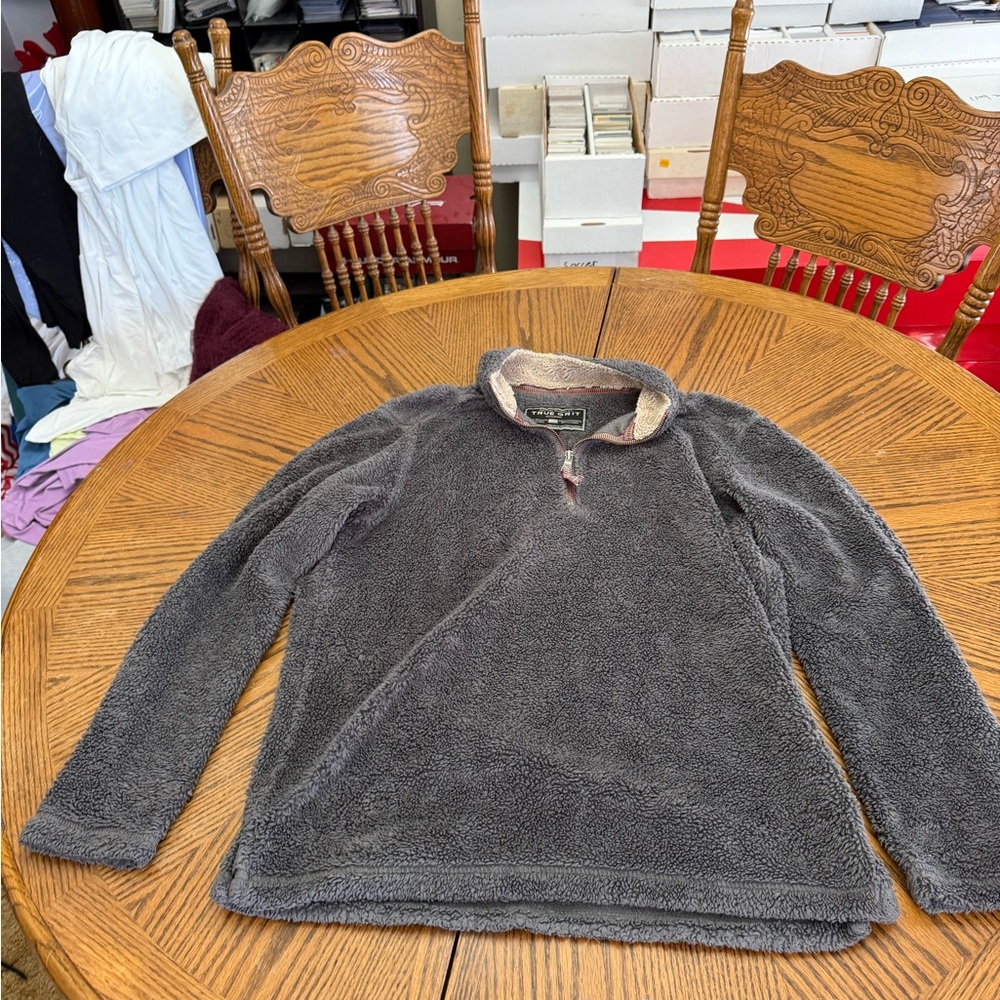 True Grit Gray Zip Up Sweater Plush Material